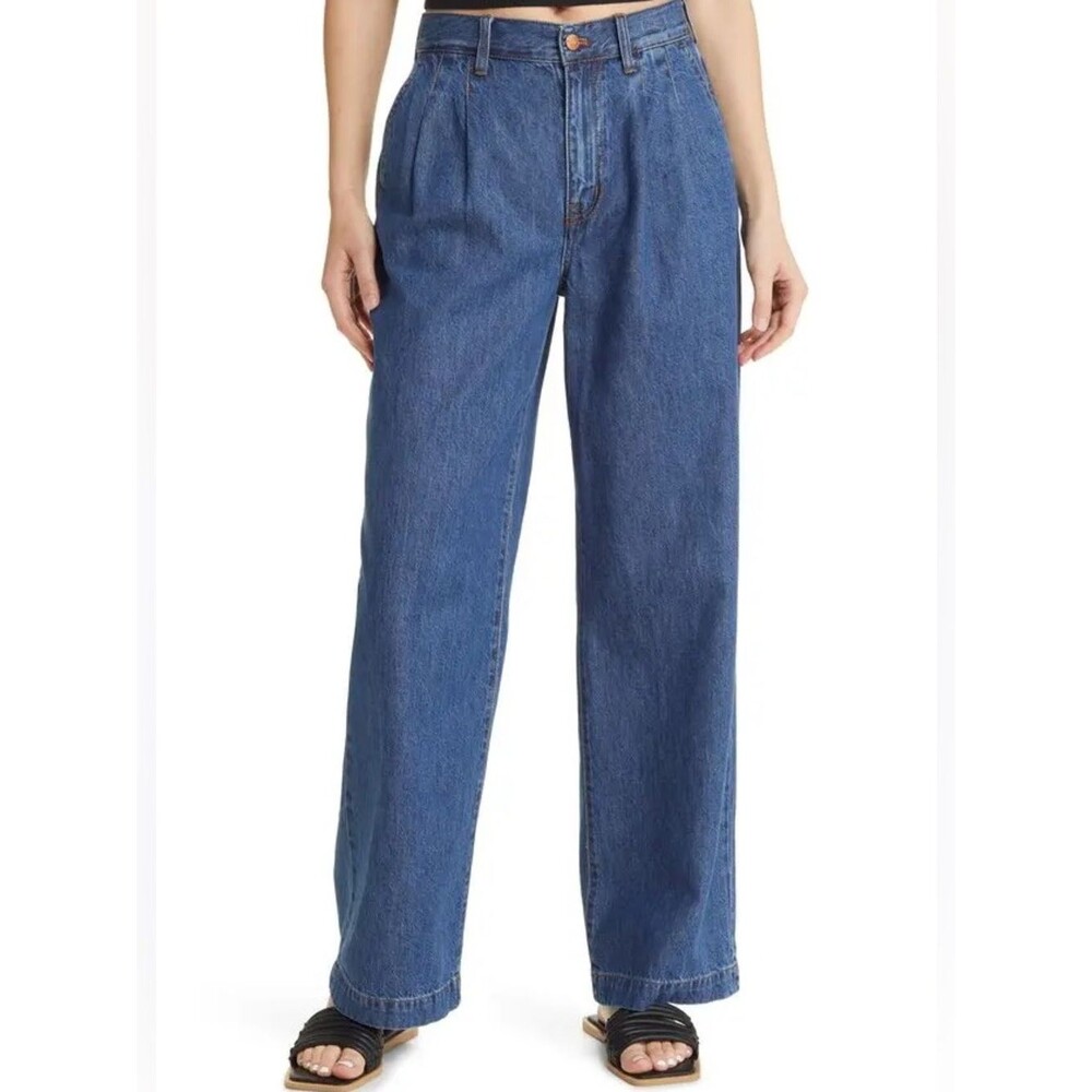 Madewell Baggy Straight Jeans Size 31 Lightweight Drapey Denim Pleated Trouser